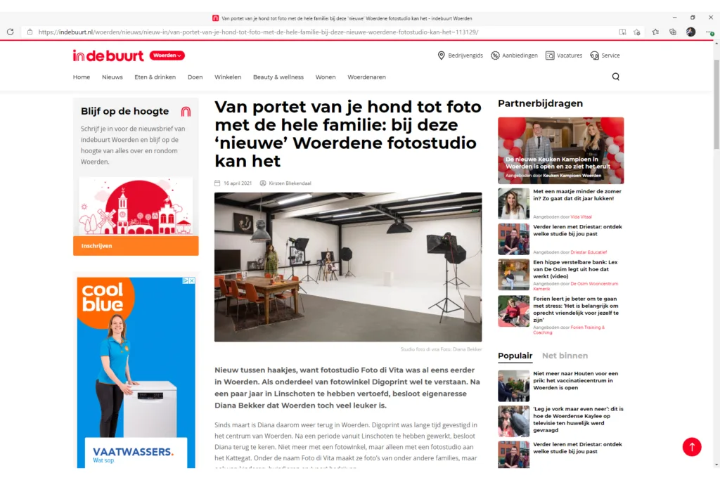 Foto di Vita: Stukje over de nieuwe fotostudio van Foto di Vita in Woerden.